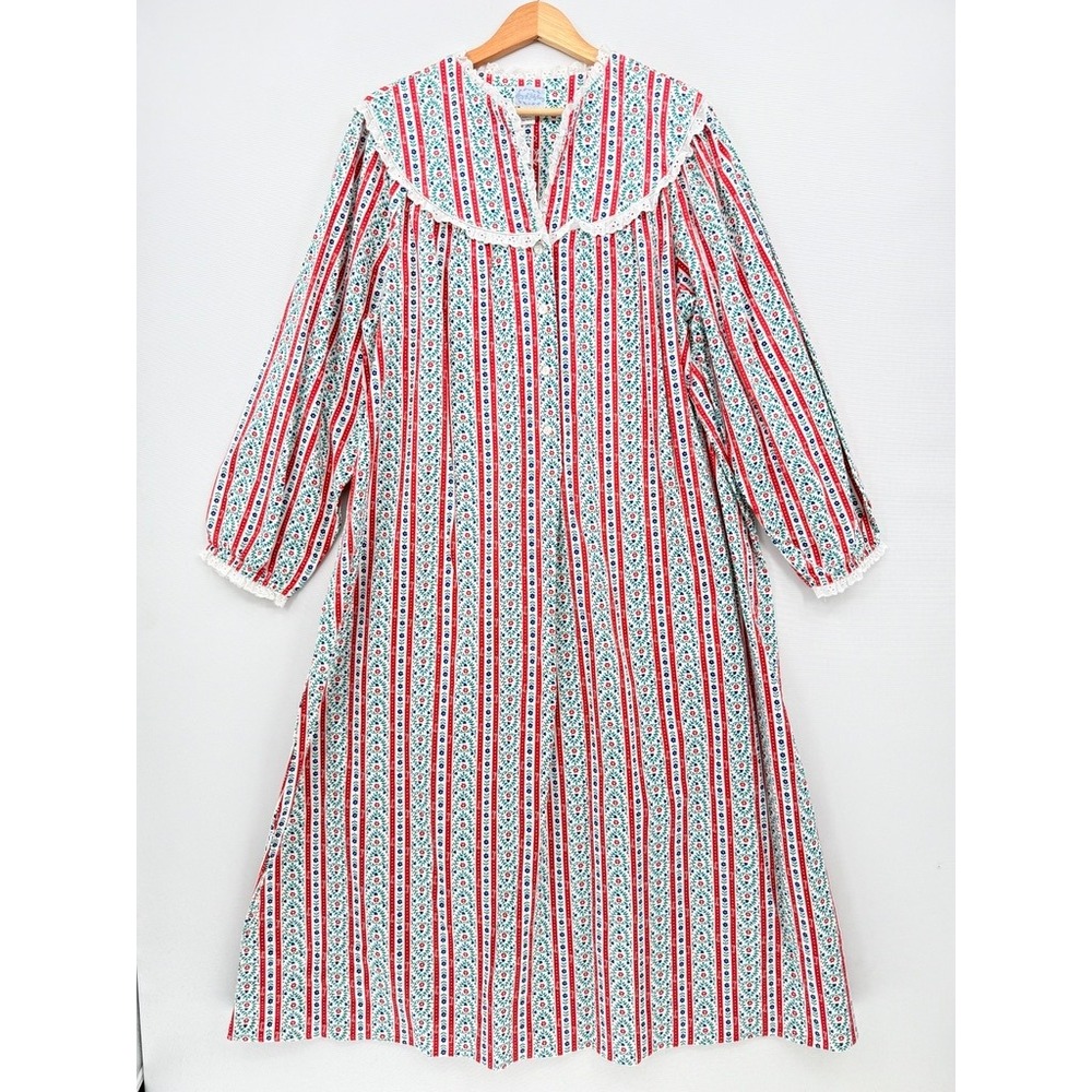 Lanz of Salzburg Nightgown Womens Large Red White Heart Tyrolean Cottagecore